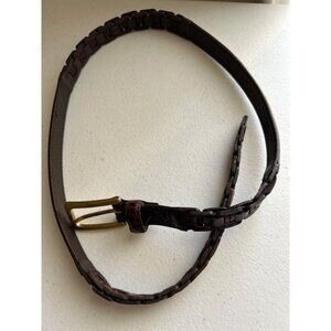 Vintage Liz Claiborne Brown Genuine Leather Belt With Brass Buckle Size M